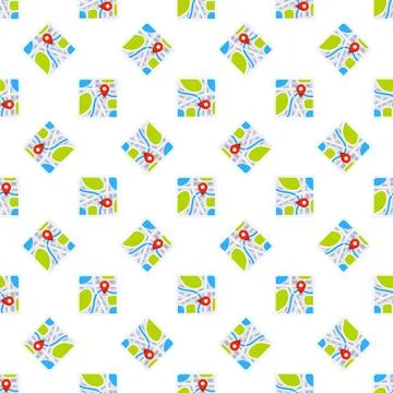 Seamless pattern of city maps showing location pin indicating destination on Stock Illustration