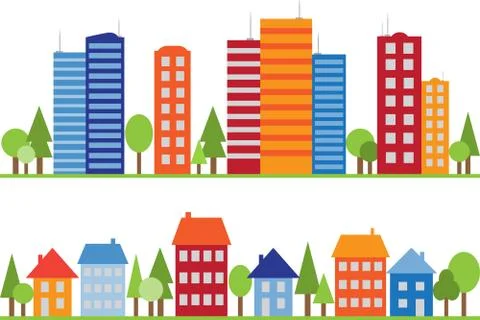 Seamless pattern of city, town or village Stock Illustration