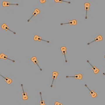 Seamless pattern classic acoustic guitar cartoon vector Illustrazione stock