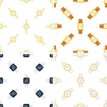 Seamless pattern with classic and smart watches showing different designs and Stock Illustration