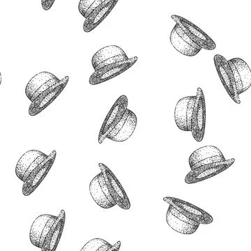 Seamless pattern classic bowler hat sketch hand drawn Illustrazione stock