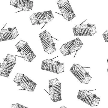 Seamless pattern classic retro radio sketch hand drawn Stock Illustration