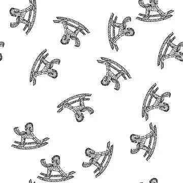 Seamless pattern classic rocking horse sketch hand drawn Stock Illustration