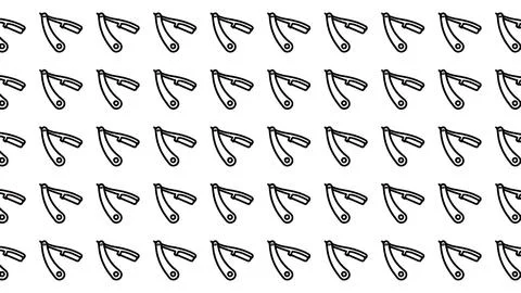 Seamless Pattern of Classic Vintage Barber Straight Razor Icons on White Ba.. Stock Illustration