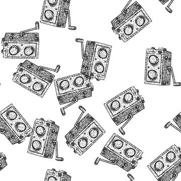 Seamless pattern classic vintage camera sketch hand drawn Illustrazione stock