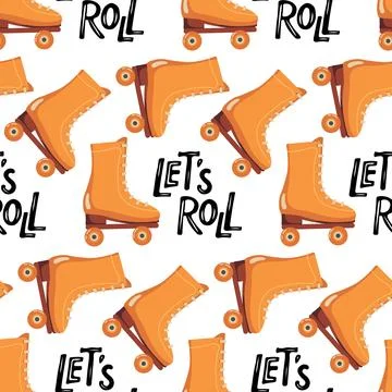 Seamless pattern with Classical Roller skates. Lets Roll skating. Skating Shoe Stock Illustration