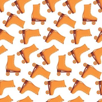 Seamless Pattern with Classical Roller skates. Skating doodle for Sport and Stock Illustration