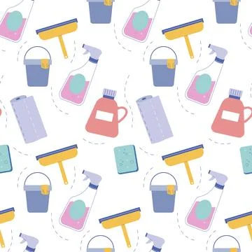 Seamless pattern cleaning products, cleaning, detergent, vector Stock Illustration