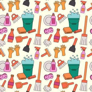 Seamless Pattern with Cleaning Tools Elements. Stock Illustration
