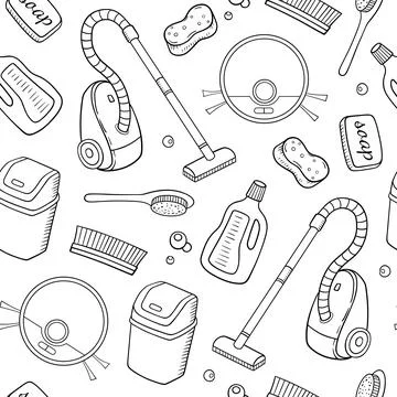 Seamless pattern with cleaning tools Stock Illustration