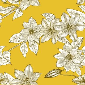 Seamless pattern with clematis. Hand drawn. Graphics. Illustrazione stock