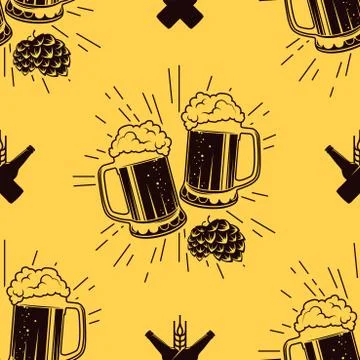 Seamless pattern with clinking glasses of beer, vector illustration Stock Illustration