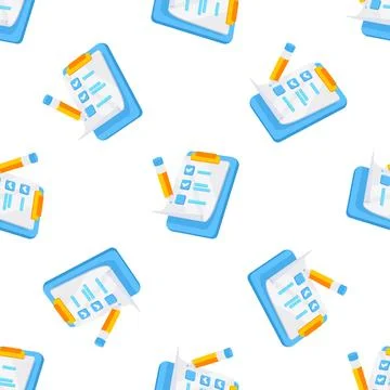 Seamless pattern of clipboard and pencil completing checklist on white 스톡 일러스트