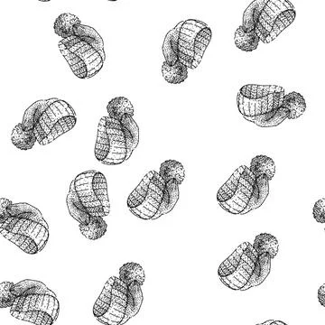 Seamless pattern cloche winter hat sketch hand drawn Stock Illustration