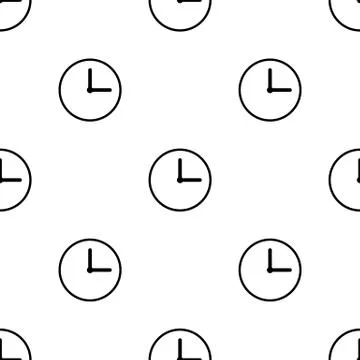 Seamless pattern with clock icon on white background. Time symbol. Vector. Stock Illustration