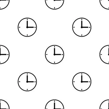 Seamless pattern with clock icon on white background. Time symbol. Vector. Stock Illustration