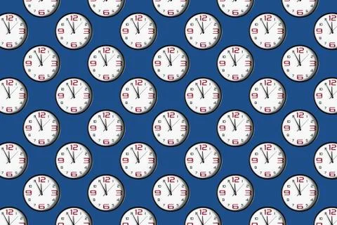 Seamless pattern with clocks on a classic blue background. Stock Photos