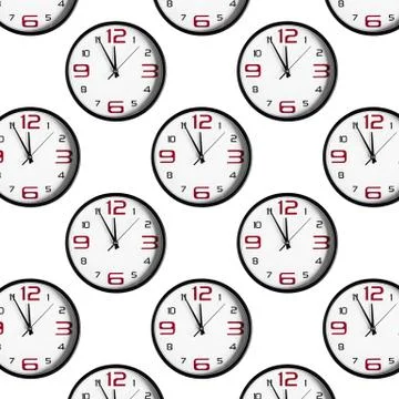 Seamless pattern with clocks on white background Foto stock