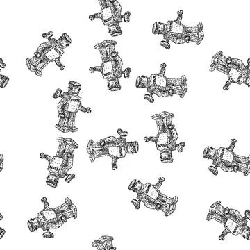 Seamless pattern clockwork wind up toy sketch hand drawn Illustrazione stock