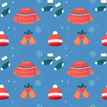 Seamless pattern clothing jumper, socks, hat, new year winter and Christmas Stock Illustration