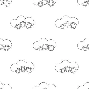 Seamless pattern with cloud and gears on white background. Online repair. Vector Stock Illustration
