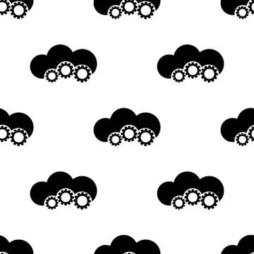 Seamless pattern with cloud and gears on white background. Online repair. Vector Illustrazione stock