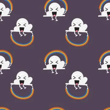 Seamless pattern of Cloud character jumping rainbow rope Stock Illustration