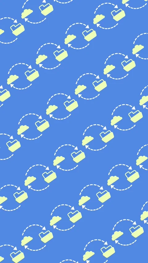 Seamless pattern of cloud computing and data sync icons on a blue background Stock Footage 333161081