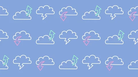 Seamless pattern of cloud computing icons with status indicators in an abstract Stock Footage 332562331