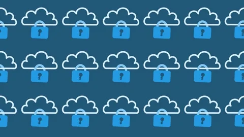 Seamless pattern of cloud icons with secure padlocks for cloud security Stock Footage 333600302