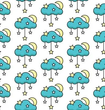 Seamless Pattern Cloud Month Stars Stock Illustration