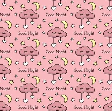 Seamless Pattern Cloud Month Stars Stock Illustration