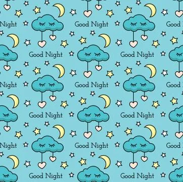 Seamless Pattern Cloud Month Stars Stock Illustration