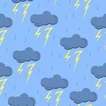 Seamless pattern with cloud, rain, thunder Illustrazione stock
