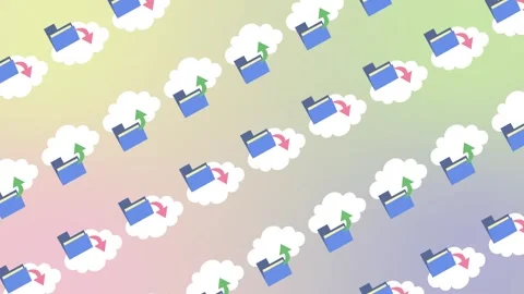Seamless pattern of cloud storage icons with folder data transfer background Stock Footage 333347430