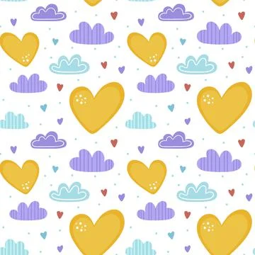 Seamless pattern with clouds and hearts. Stockillustratie