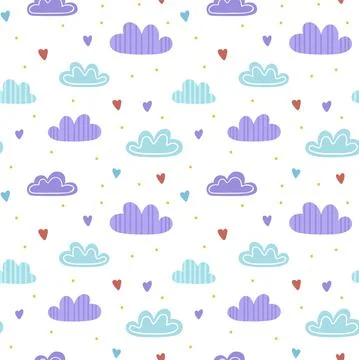 Seamless pattern with clouds and hearts. Stock Illustration