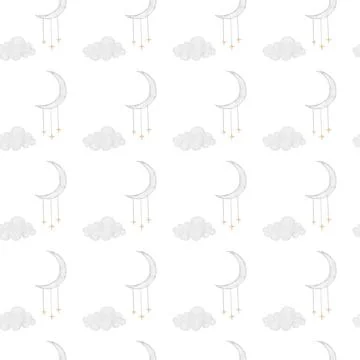 Seamless pattern of clouds and moon. elegant delicate pattern for printing on Stock Illustration
