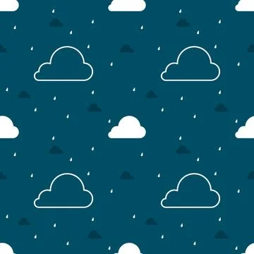 Seamless pattern with clouds and rain, rainy, white clouds, bluesky, weather Stock Illustration