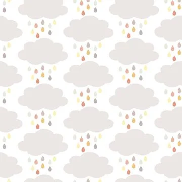 Seamless pattern with clouds and raindrops in neutral, Autumn colours Ilustración de archivo
