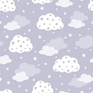 Seamless pattern with clouds and stars vector illustration Stock Illustration