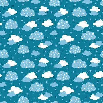 Seamless pattern with clouds and stars. cute cartoon illustration Stock Illustration
