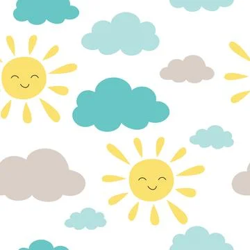 Seamless pattern with clouds and sun. Vector illustration イラスト素材