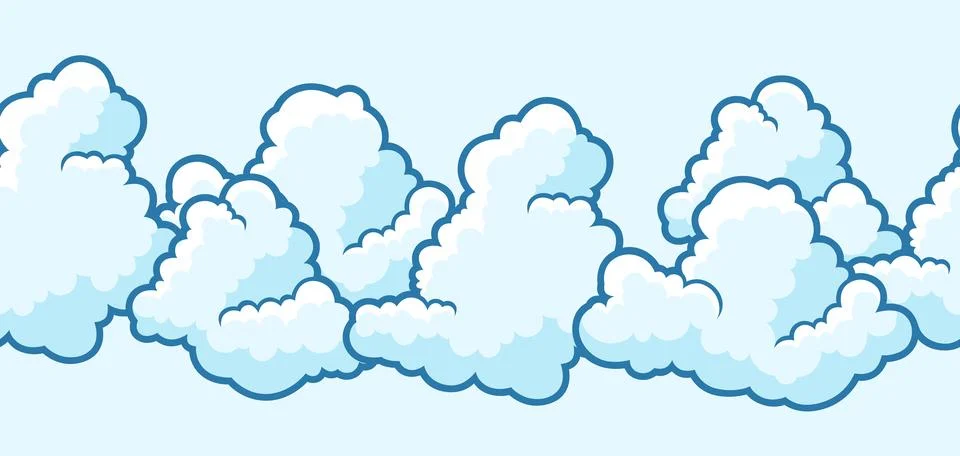 Seamless pattern with clouds. Cartoon cute image of sky. Illustrazione stock