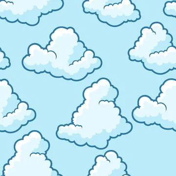 Seamless pattern with clouds. Cartoon cute image of sky. Illustrazione stock