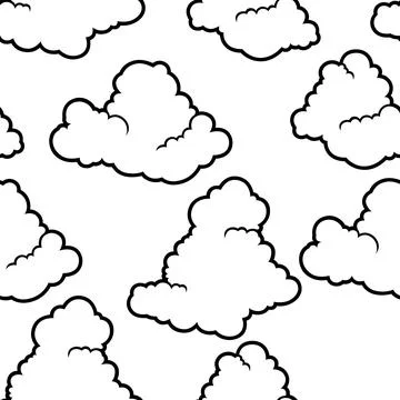 Seamless pattern with clouds. Cartoon cute image of sky. Stock Illustration