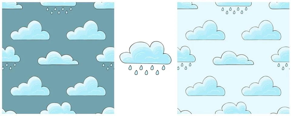 Seamless pattern with clouds. Rain. Set Illustration in hand draw style. Can  Stockillustratie