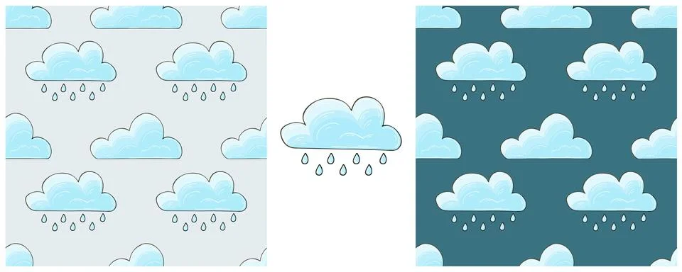 Seamless pattern with clouds. Rain. Set Illustration in hand draw style. Can  イラスト素材
