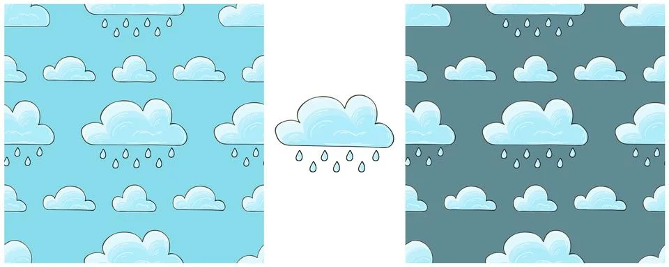 Seamless pattern with clouds. Rain. Set Illustration in hand draw style Stock Illustration