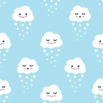 Seamless pattern with clouds, rain of stars vector illustration Stockillustratie